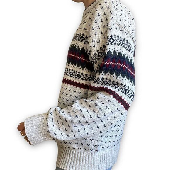 Vintage 90s Unisex Fair Isle Geometric Cotton Retro Ski Grandpa Sweater Sz L - Picture 3 of 7